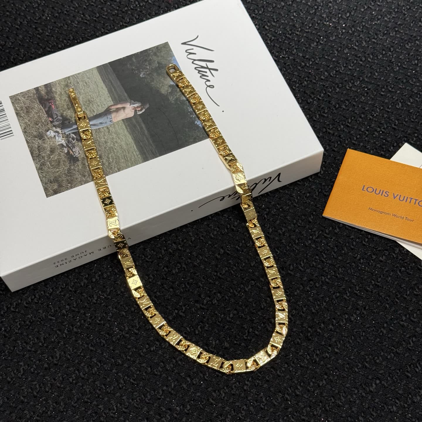 Louis Vuitton Gold Tone Monogram Necklace